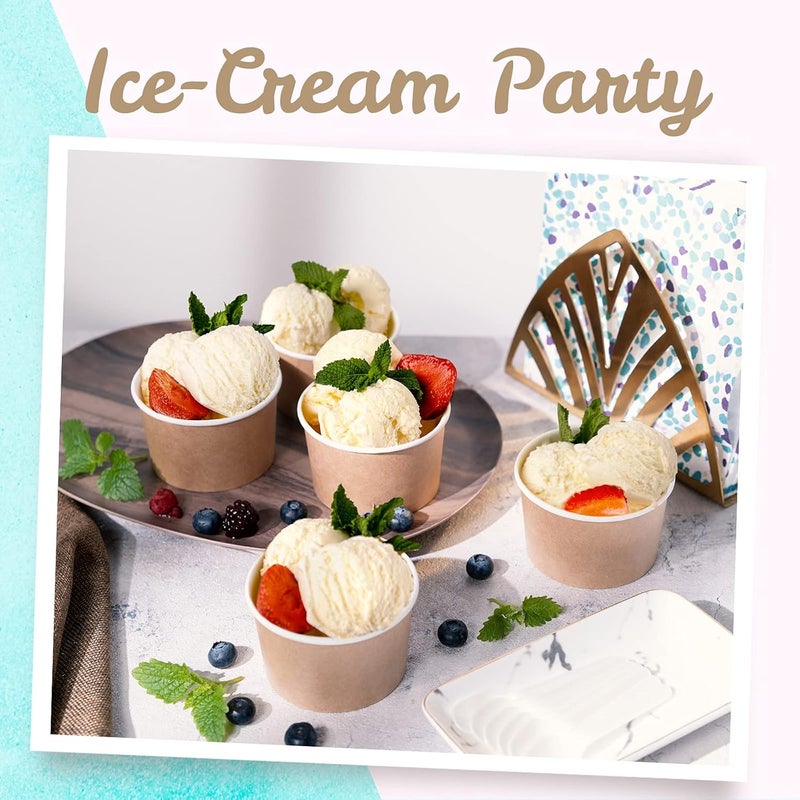 MATICAN Paper Ice Cream Cups - 50-Count 5.5-Oz Disposable Dessert Bowls for Hot or Cold Food, 5.5-Ounce Party Supplies Treat Cups for Sundae, Frozen Yogurt, Soup, Brown - Image 2