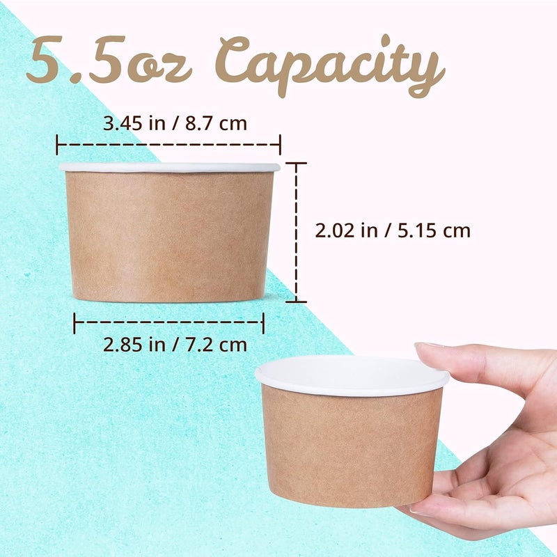 MATICAN Paper Ice Cream Cups - 50-Count 5.5-Oz Disposable Dessert Bowls for Hot or Cold Food, 5.5-Ounce Party Supplies Treat Cups for Sundae, Frozen Yogurt, Soup, Brown - Image 4