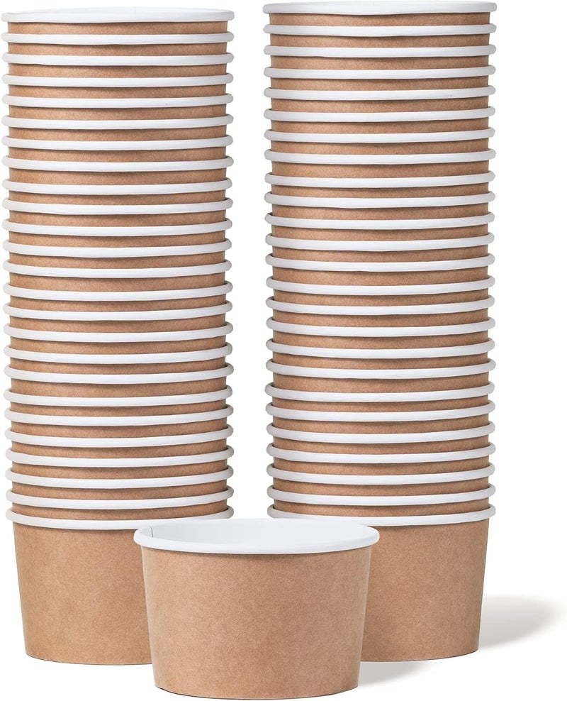 MATICAN Paper Ice Cream Cups - 50-Count 5.5-Oz Disposable Dessert Bowls for Hot or Cold Food, 5.5-Ounce Party Supplies Treat Cups for Sundae, Frozen Yogurt, Soup, Brown - Image 1