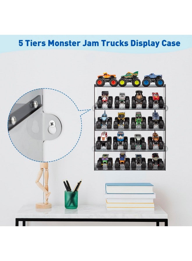 KISLANE Assembly Monster Trucks Display Case Holding for 20 Monster Trucks Acrylic Storage Case 5 Tiers Monster Trucks Organizer with Tilted Design, Display Case for Toy Trucks (Gray) - Image 3