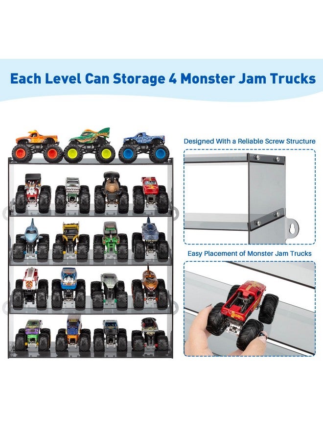 KISLANE Assembly Monster Trucks Display Case Holding for 20 Monster Trucks Acrylic Storage Case 5 Tiers Monster Trucks Organizer with Tilted Design, Display Case for Toy Trucks (Gray) - Image 2