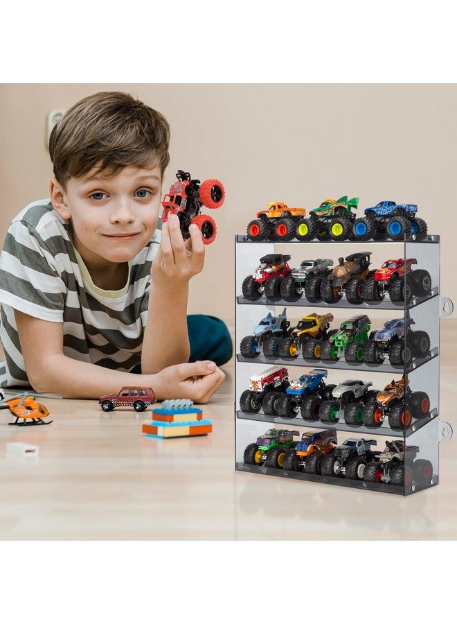 KISLANE Assembly Monster Trucks Display Case Holding for 20 Monster Trucks Acrylic Storage Case 5 Tiers Monster Trucks Organizer with Tilted Design, Display Case for Toy Trucks (Gray) - Image 5