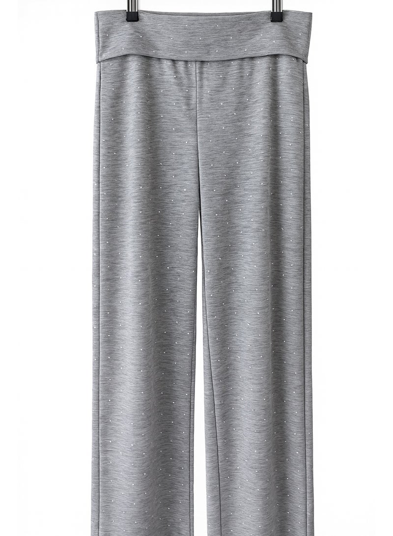 CHEVALIER FASHION Women’s Two-Piece Loungewear Set with Hoodie and Zipper – Grey with Rhinestone Details - Image 5