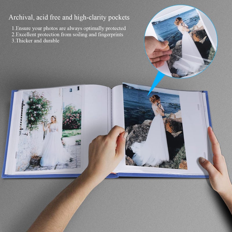 1DOT2 Small Photo Album 5x7 Hold 50 Vertical Photos with Memo Slip-in Pockets  Mini Linen Cover 5x7 Photo Albums with Writing Space for Wedding Baby Family Picture Book Blue - Image 2