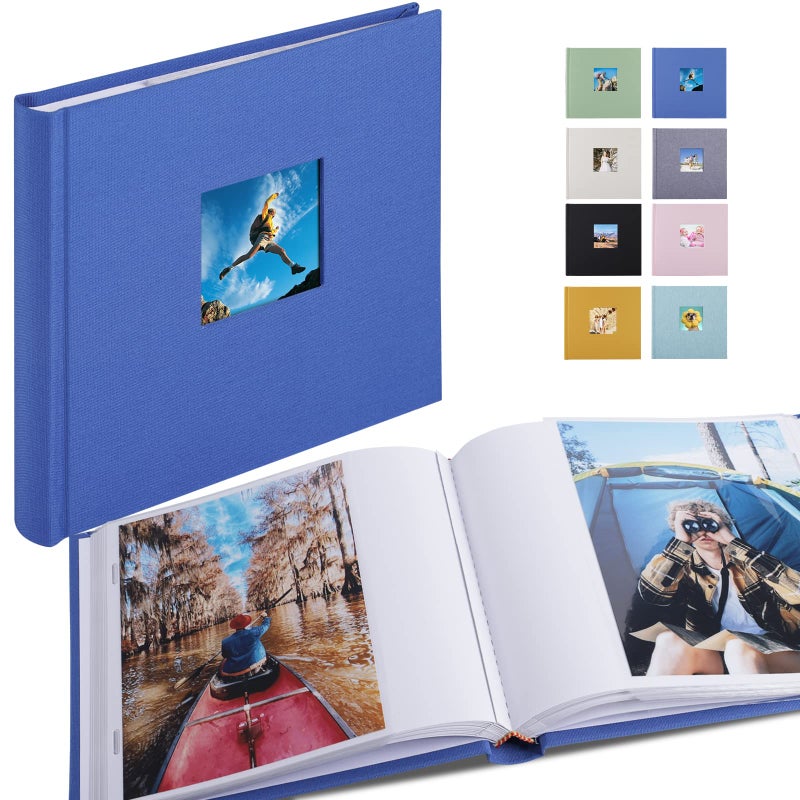 1DOT2 Small Photo Album 5x7 Hold 50 Vertical Photos with Memo Slip-in Pockets  Mini Linen Cover 5x7 Photo Albums with Writing Space for Wedding Baby Family Picture Book Blue - Image 1