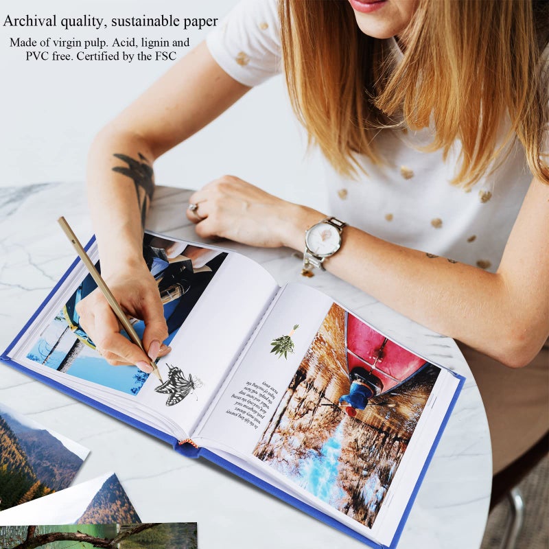 1DOT2 Small Photo Album 5x7 Hold 50 Vertical Photos with Memo Slip-in Pockets  Mini Linen Cover 5x7 Photo Albums with Writing Space for Wedding Baby Family Picture Book Blue - Image 5