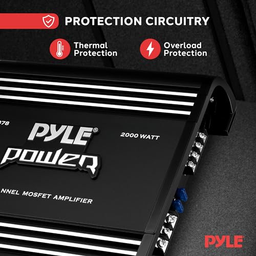Pyle 2 Channel Car Stereo Amplifier - 2000W High Power Dual Channel Bridgeable Audio Sound Auto Small Speaker Amp Box w/ MOSFET, Crossover, Bass Boost Control, Silver Plated RCA Input Output-PLA2378 - Image 4