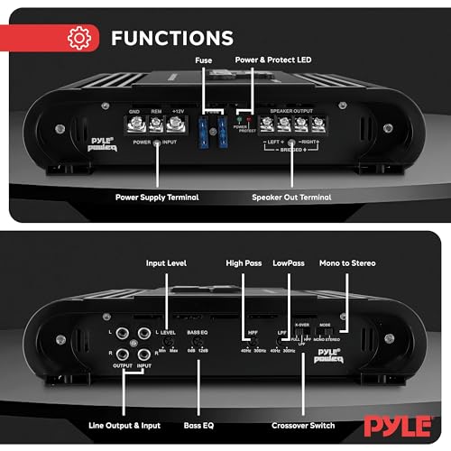 Pyle 2 Channel Car Stereo Amplifier - 2000W High Power Dual Channel Bridgeable Audio Sound Auto Small Speaker Amp Box w/ MOSFET, Crossover, Bass Boost Control, Silver Plated RCA Input Output-PLA2378 - Image 3