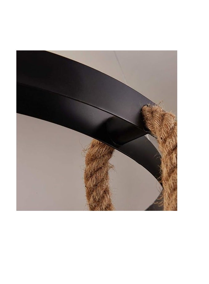 ESNCO Industrial Pendant Light, Lighting Retro 6 Lamp Hemp Rope Chandelier Twisted Flaxen Rope Country Style for Dining Room Bedroom Living Room, Black - Image 5