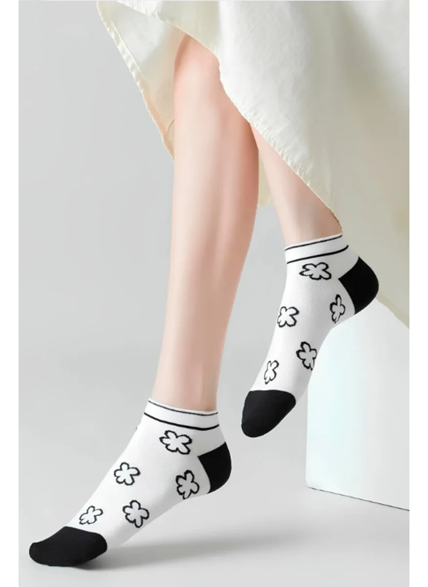 Esinti Black Women Socks White Women Booties Summer Thin Socks Ankle Length Short Socks 5 Pairs