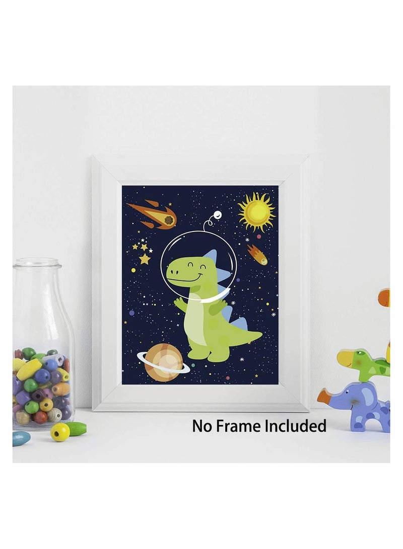 Excefore طباعة فنية لبوستر ديناصور في الفضاء الخارجي، بوستر كوكب النظام الشمسي، لوحة فنية لرائد الفضاء الحيواني لتزيين غرفة الأطفال مجموعة من 4 (8x10 بوصة، بدون إطار) - Image 5