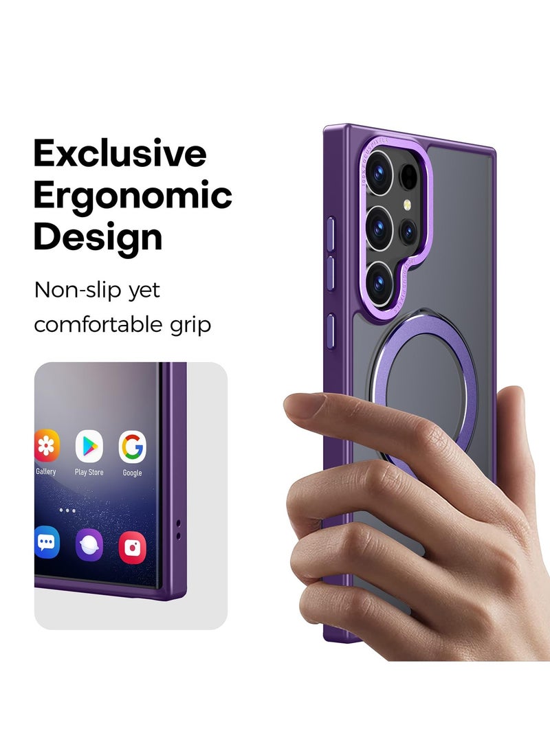 Eligo - for Samsung S23 Ultra Case, Compatible with MagSafe, Magnetic Cover with Invisible Stand, Translucent Matte Back Shockproof Case, Slim Full Protection Phone Case for Galaxy S23 Ultra 5G (Purple) - Image 1