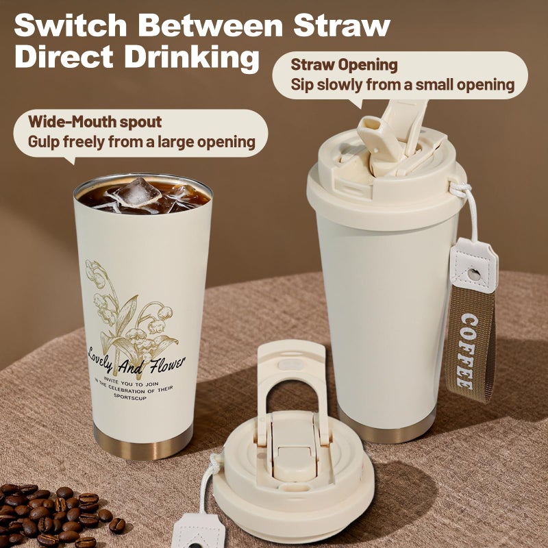 DITOSH Insulated Coffee Tumbler 17.9oz 530ml Travel Coffee Mug 316 Stainless Steel Dual Drink Openings Leakproof Lid Reusable Insulated Coffee Mug Hot and Cold Ideal Travel Mug for Coffee Lover Daily - Image 4