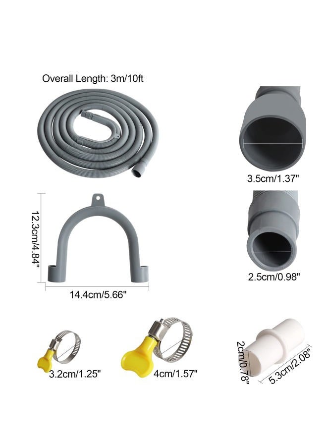 Manste Universal Washing Machine Drain Hose Extension Kit Includes 10FT Corrugated and Flexible Washing Machine Drain Hose Replacement, U-Bend Hose Holder, Extension Adapter and 4 Pieces Clamps (10) - Image 2