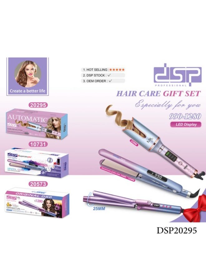 DSP Hair Styling Gift Set: Auto Curler, Straightener Brush, 25mm Flat Iron with LED Display (DSP20295) - Image 2