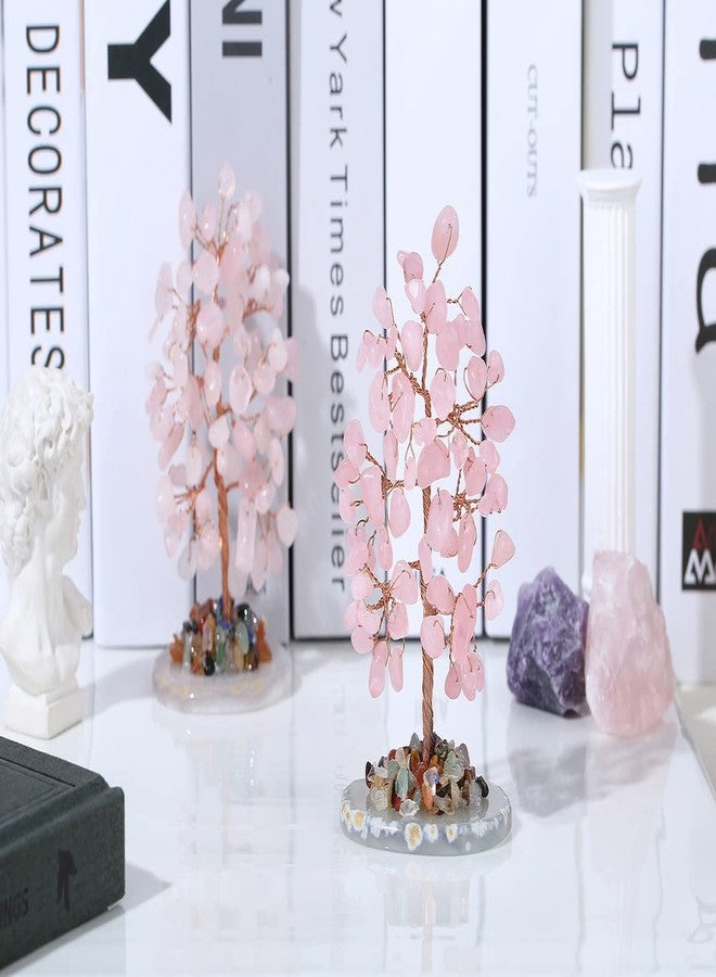 YATOJUZI شجرة الحياة من الكوارتز الوردي، حجر كريم طبيعي، قاعدة من العقيق، ملفوفة بسلك نحاسي، أشجار نقود وردية اللون، ديكورات طاقة فنغ شوي ريكي، ديكور للمنزل والمكتب، هدايا للنساء والرجال - Image 5