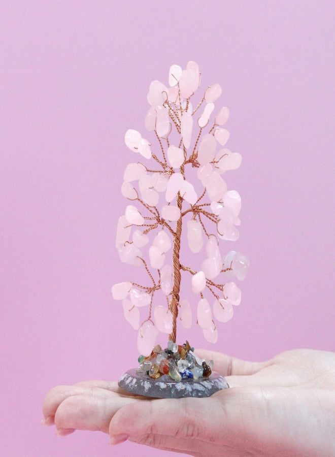 YATOJUZI شجرة الحياة من الكوارتز الوردي، حجر كريم طبيعي، قاعدة من العقيق، ملفوفة بسلك نحاسي، أشجار نقود وردية اللون، ديكورات طاقة فنغ شوي ريكي، ديكور للمنزل والمكتب، هدايا للنساء والرجال - Image 2