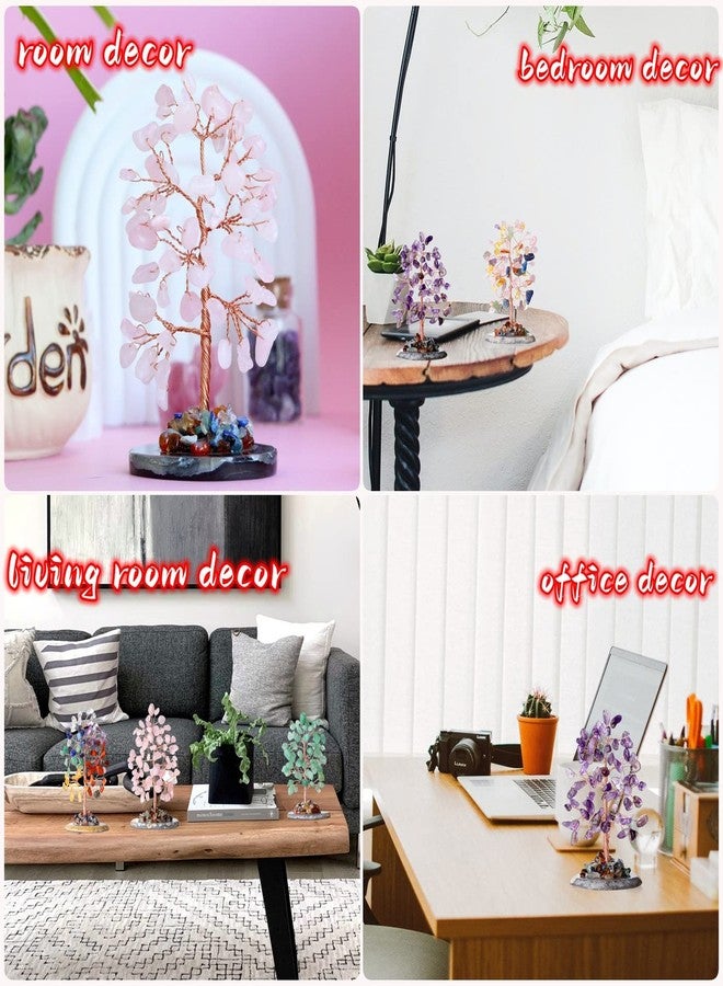 YATOJUZI شجرة الحياة من الكوارتز الوردي، حجر كريم طبيعي، قاعدة من العقيق، ملفوفة بسلك نحاسي، أشجار نقود وردية اللون، ديكورات طاقة فنغ شوي ريكي، ديكور للمنزل والمكتب، هدايا للنساء والرجال - Image 3