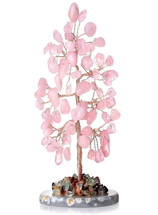 YATOJUZI شجرة الحياة من الكوارتز الوردي، حجر كريم طبيعي، قاعدة من العقيق، ملفوفة بسلك نحاسي، أشجار نقود وردية اللون، ديكورات طاقة فنغ شوي ريكي، ديكور للمنزل والمكتب، هدايا للنساء والرجال - Image 1