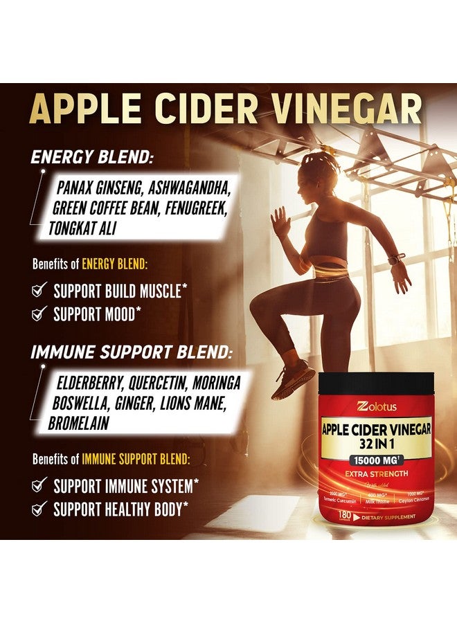 Zolotus 32 In 1 Apple Cider Vinegar Capsules Equivalent To 15000Mg With Turmeric Cinnamon Milk Thistle Elderberry Quercetin Best Supplement For Digestion Immune 180 Capsules  - Image 4