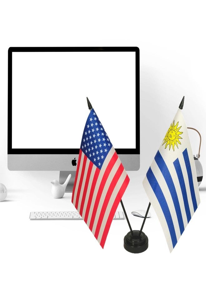 Zigvert US American & Uruguay Friendship Table Flag Display, American & Uruguay Table Flag, US & Uruguayan Twin Desk Flag Set-Miniature USA & Uruguay Desktop Flag - Image 5