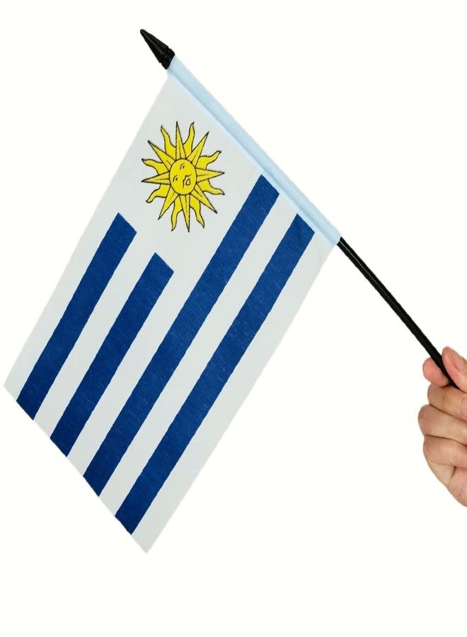 Zigvert US American & Uruguay Friendship Table Flag Display, American & Uruguay Table Flag, US & Uruguayan Twin Desk Flag Set-Miniature USA & Uruguay Desktop Flag - Image 2