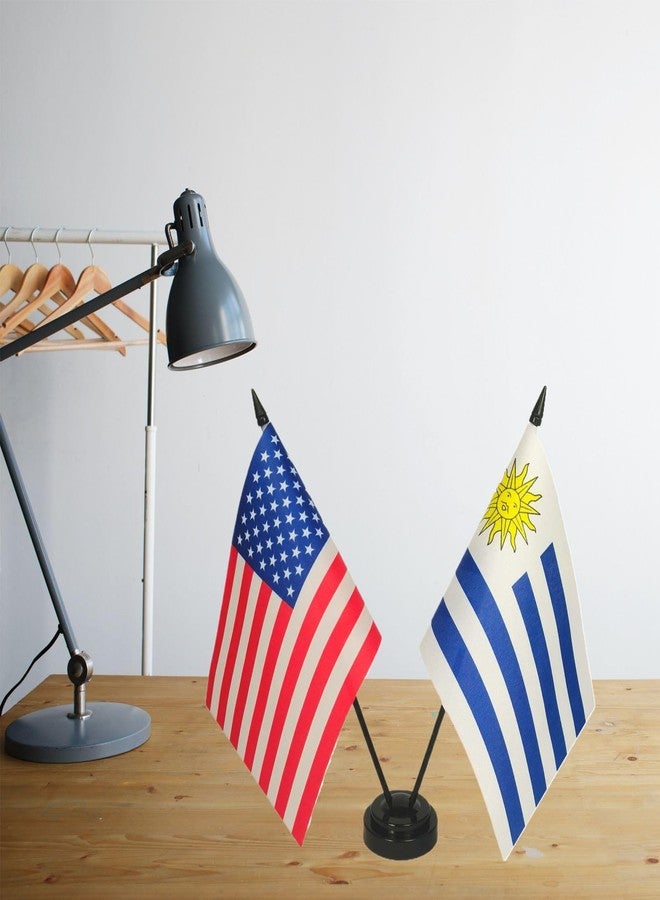 Zigvert US American & Uruguay Friendship Table Flag Display, American & Uruguay Table Flag, US & Uruguayan Twin Desk Flag Set-Miniature USA & Uruguay Desktop Flag - Image 3