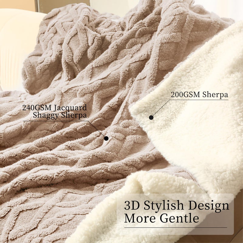 Chioky Electric Heated Blanket  3D Pattern Design  Twin Size Sherpa Super Cozy Heated Blanket With 5 Heating Levels & 10 Hours Auto Off  Beige - Image 4