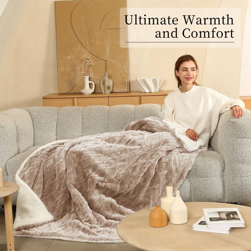 Chioky Electric Heated Blanket  3D Pattern Design  Twin Size Sherpa Super Cozy Heated Blanket With 5 Heating Levels & 10 Hours Auto Off  Beige - Image 3