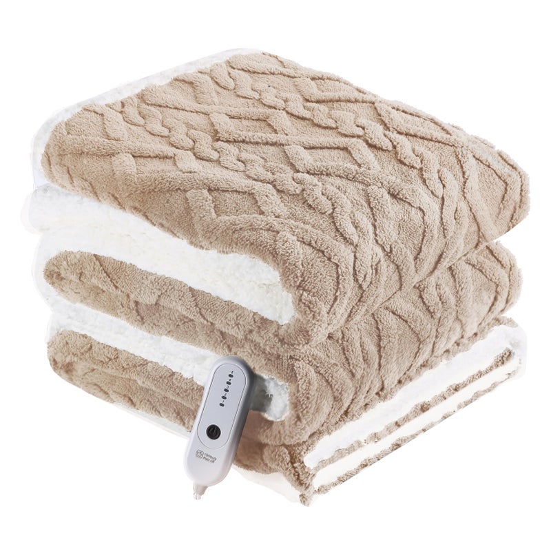 Chioky Electric Heated Blanket  3D Pattern Design  Twin Size Sherpa Super Cozy Heated Blanket With 5 Heating Levels & 10 Hours Auto Off  Beige - Image 1