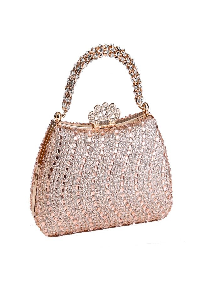 Dreubea Womens Shiny Tote Evening Bag Fashion Rhinestone Decrated Handbag Champagne - Image 1