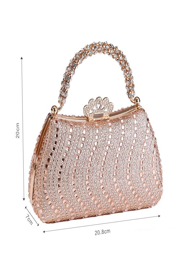 Dreubea Womens Shiny Tote Evening Bag Fashion Rhinestone Decrated Handbag Champagne - Image 2
