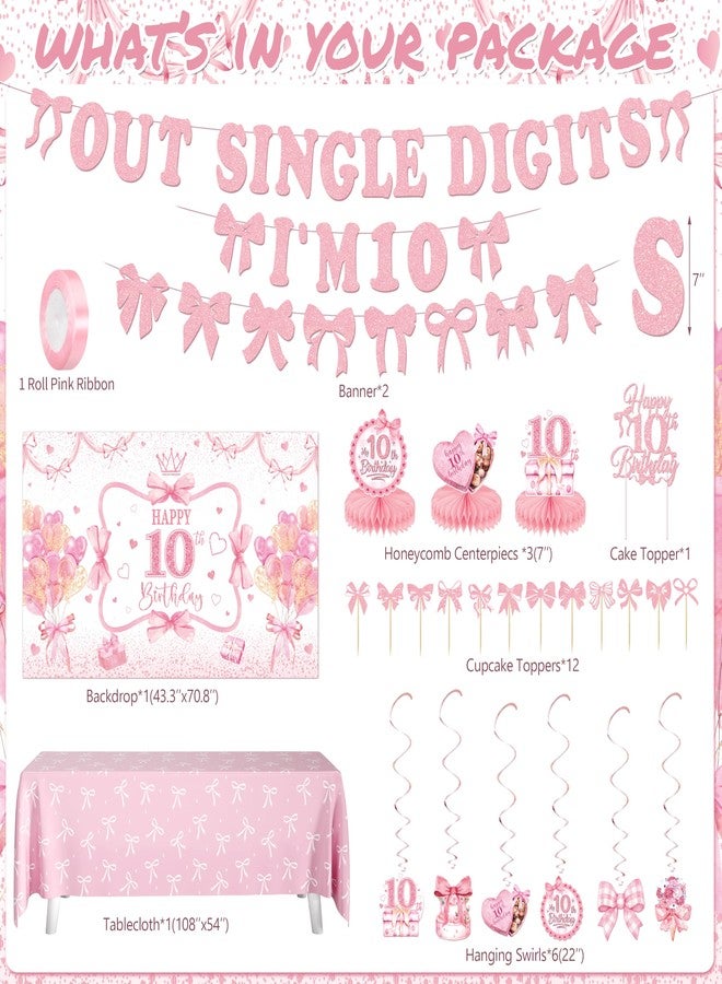 THAWAY 10th Birthday Decorations for Girl, Pink Bow Themed Party Supplies Includes "I'm 10" Banner, Backdrop Hanging Swirls, Centerpieces Number 10 Balloon & Mini Bow Balloons for Double Digits Birthday Girl - Image 2