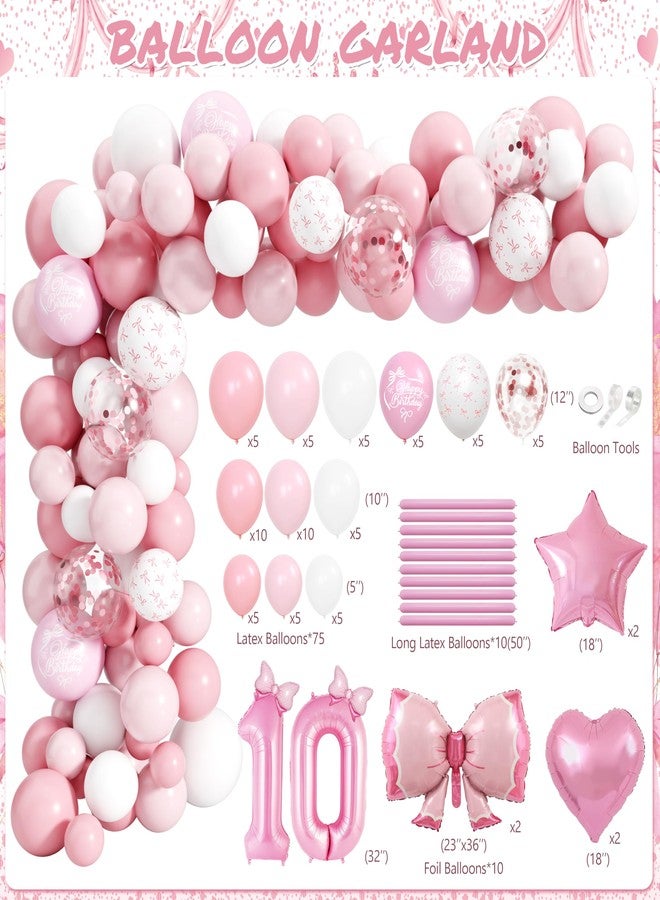 THAWAY 10th Birthday Decorations for Girl, Pink Bow Themed Party Supplies Includes "I'm 10" Banner, Backdrop Hanging Swirls, Centerpieces Number 10 Balloon & Mini Bow Balloons for Double Digits Birthday Girl - Image 3