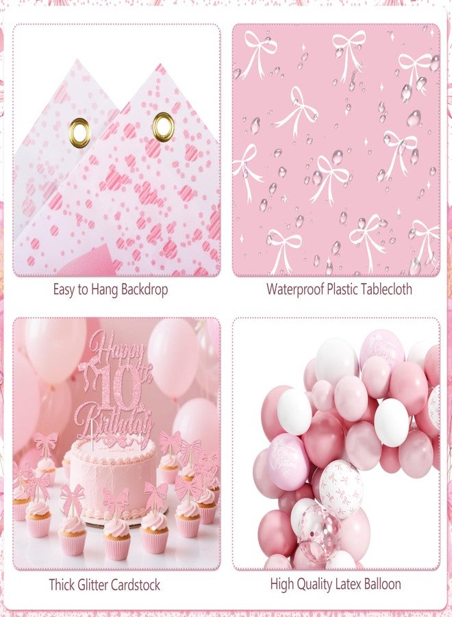 THAWAY 10th Birthday Decorations for Girl, Pink Bow Themed Party Supplies Includes "I'm 10" Banner, Backdrop Hanging Swirls, Centerpieces Number 10 Balloon & Mini Bow Balloons for Double Digits Birthday Girl - Image 4