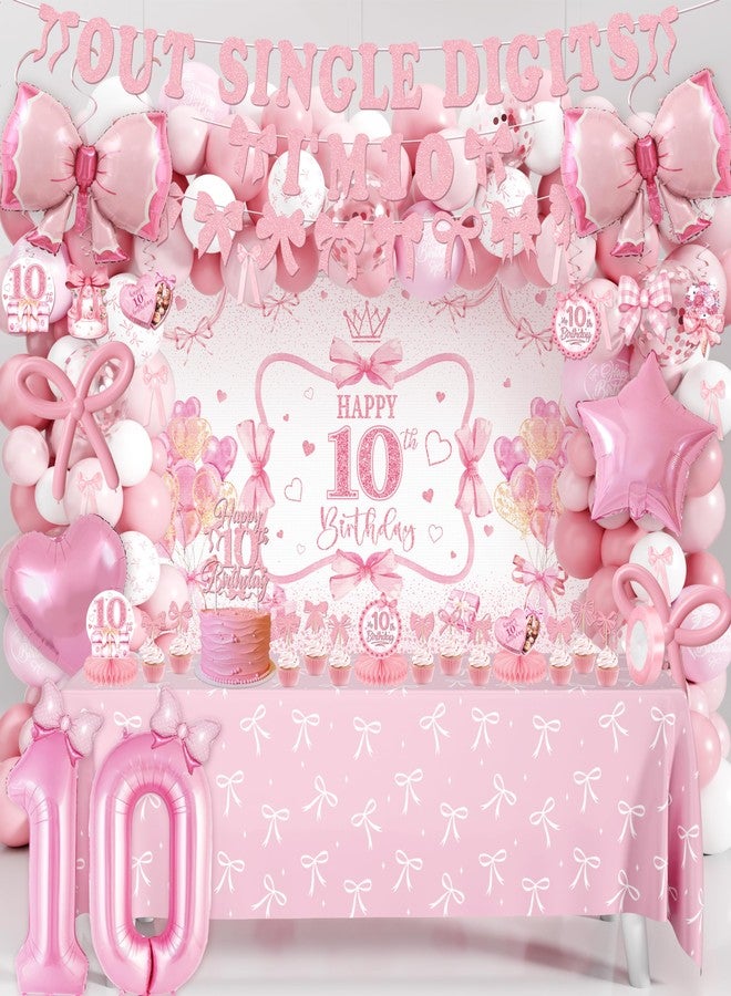 THAWAY 10th Birthday Decorations for Girl, Pink Bow Themed Party Supplies Includes "I'm 10" Banner, Backdrop Hanging Swirls, Centerpieces Number 10 Balloon & Mini Bow Balloons for Double Digits Birthday Girl - Image 1