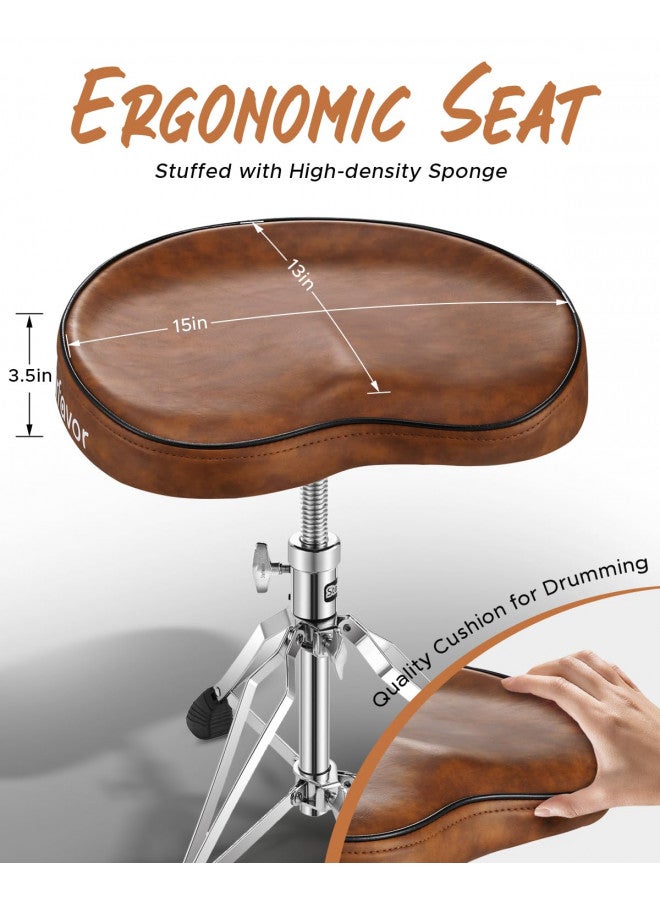 Starfavor Starfavor Drum Throne Height Adjustable Padded Seat Drum Stool, with Double Braced Anti-Slip Feet Swivel Drum Chair, Butt Shape, Brown, ST-550BR - Image 1