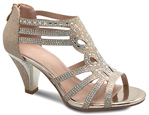 Olivia K Women's Open Toe Strappy Rhinestone Dress Sandal Low Heel Wedding Shoes White Glitter - adorable, comfortable - Image 1