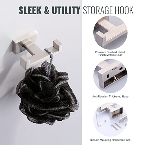 IVIGA Double Bathroom Towel Hook for Wall Mounted - Brushed Nickel Modern Towel Holder - Heavy Duty Coat Robe Hooks for Wall - Stainless Steel Shower Towel Hanger - Image 2