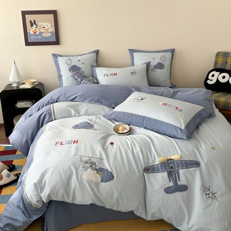 Boys Cartoon Pure Cotton Washed Cotton Bedding Set 4 Piece - Soft Breathable Quilt Cover & Sheet Set - Image 3