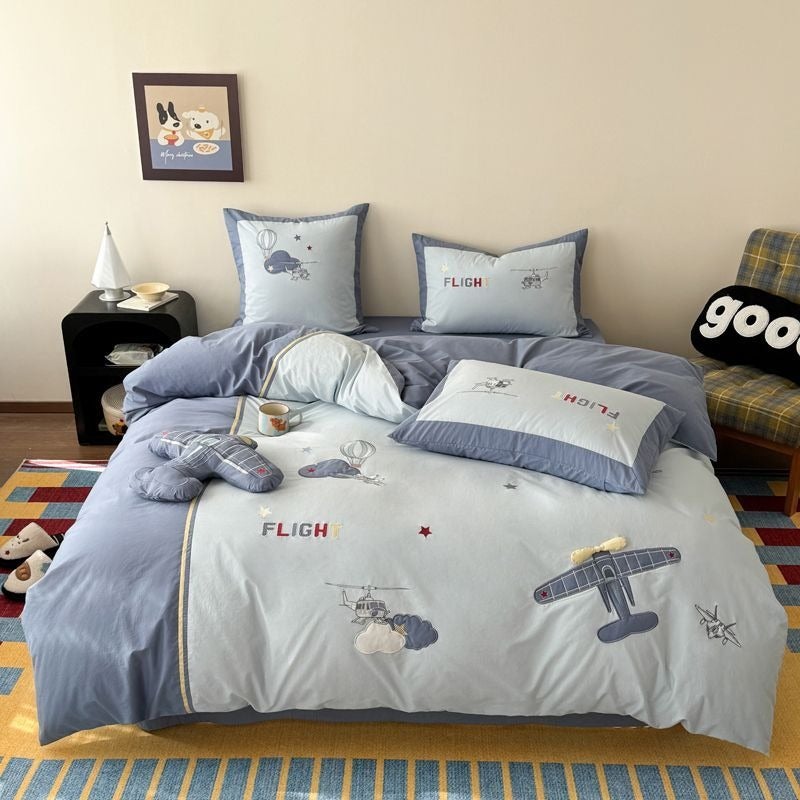Boys Cartoon Pure Cotton Washed Cotton Bedding Set 4 Piece - Soft Breathable Quilt Cover & Sheet Set - Image 2
