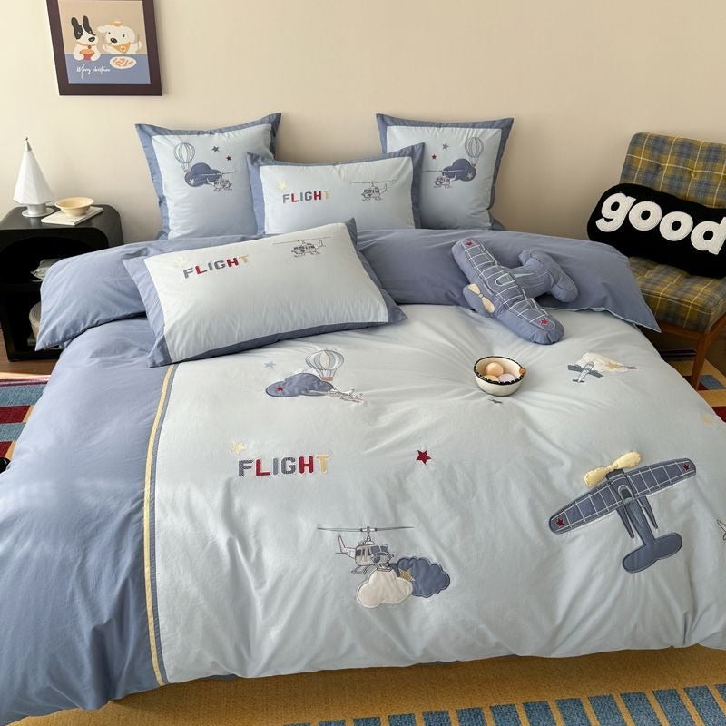 Boys Cartoon Pure Cotton Washed Cotton Bedding Set 4 Piece - Soft Breathable Quilt Cover & Sheet Set - Image 5