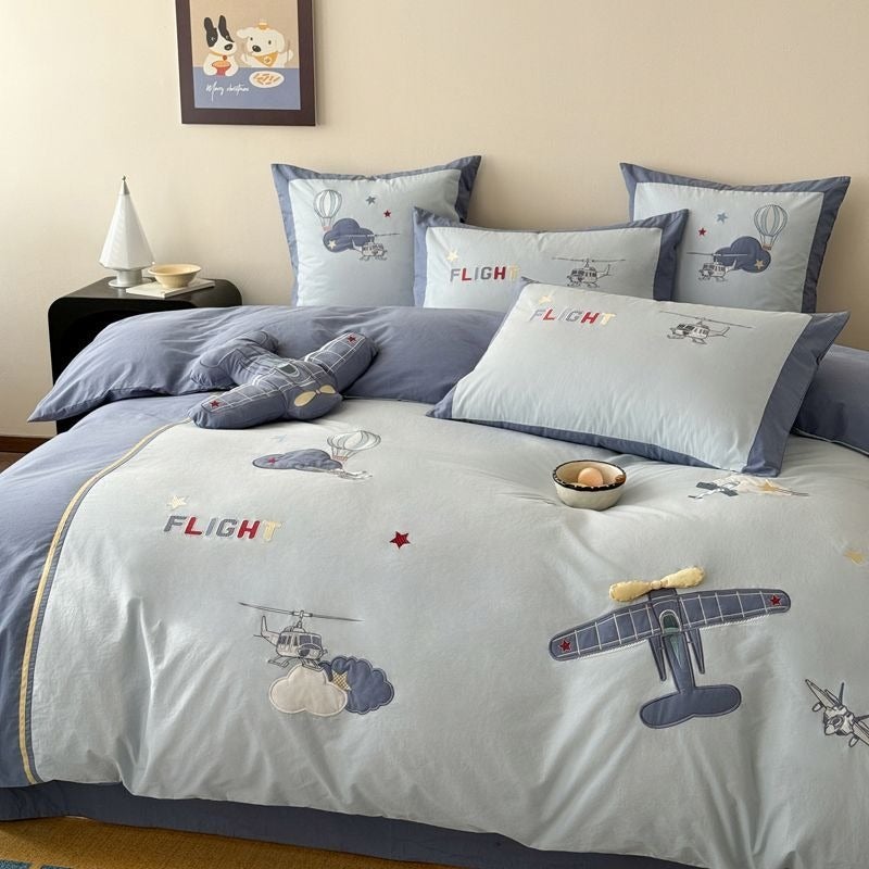 Boys Cartoon Pure Cotton Washed Cotton Bedding Set 4 Piece - Soft Breathable Quilt Cover & Sheet Set - Image 4