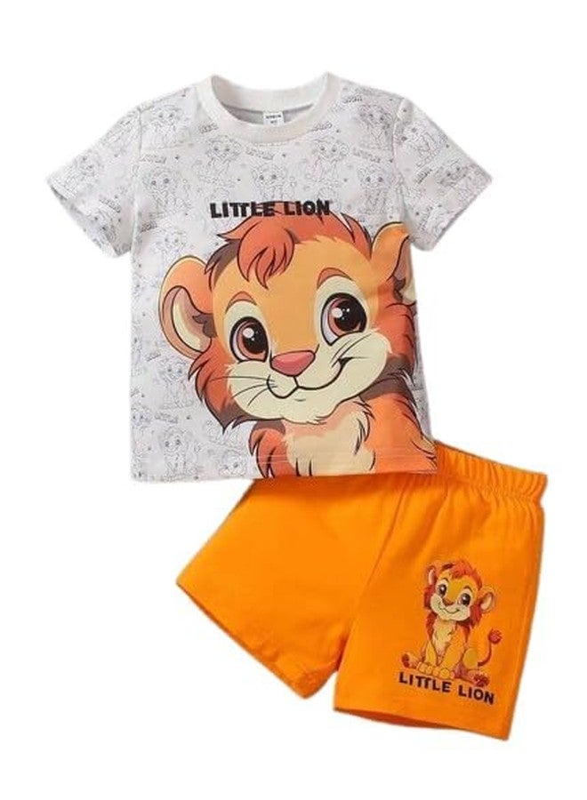 RIZZQ Kids Dress for Boys | Round Printed Neck Half Sleeve T-shirt and Pant Clothing Set for Baby Boys (White, 3-4 Year) - Image 2