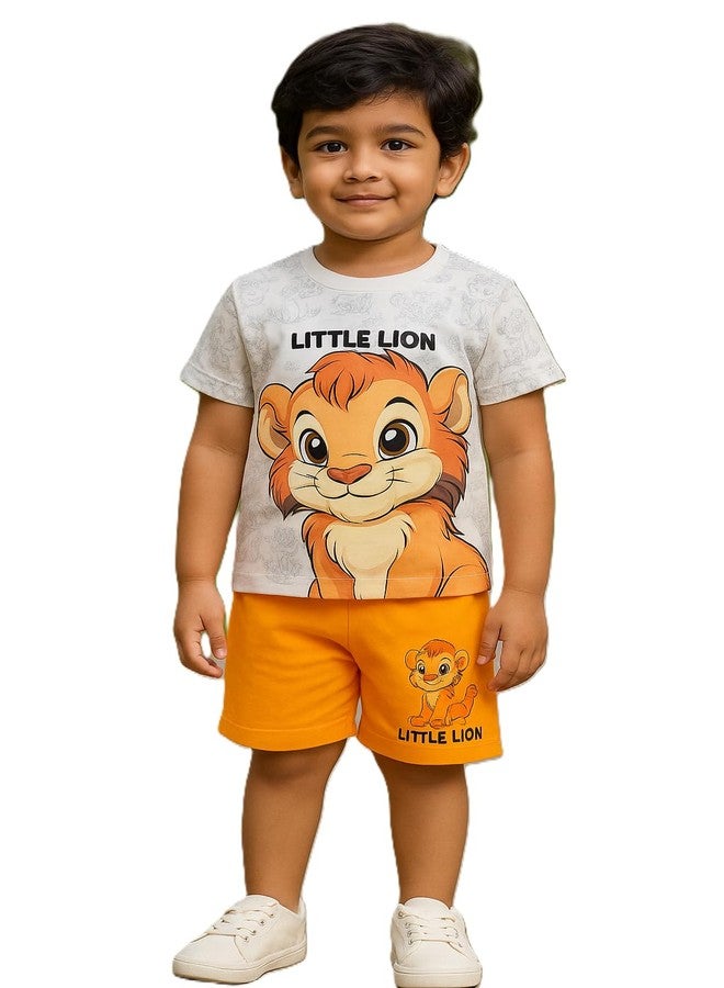 RIZZQ Kids Dress for Boys | Round Printed Neck Half Sleeve T-shirt and Pant Clothing Set for Baby Boys (White, 3-4 Year) - Image 1
