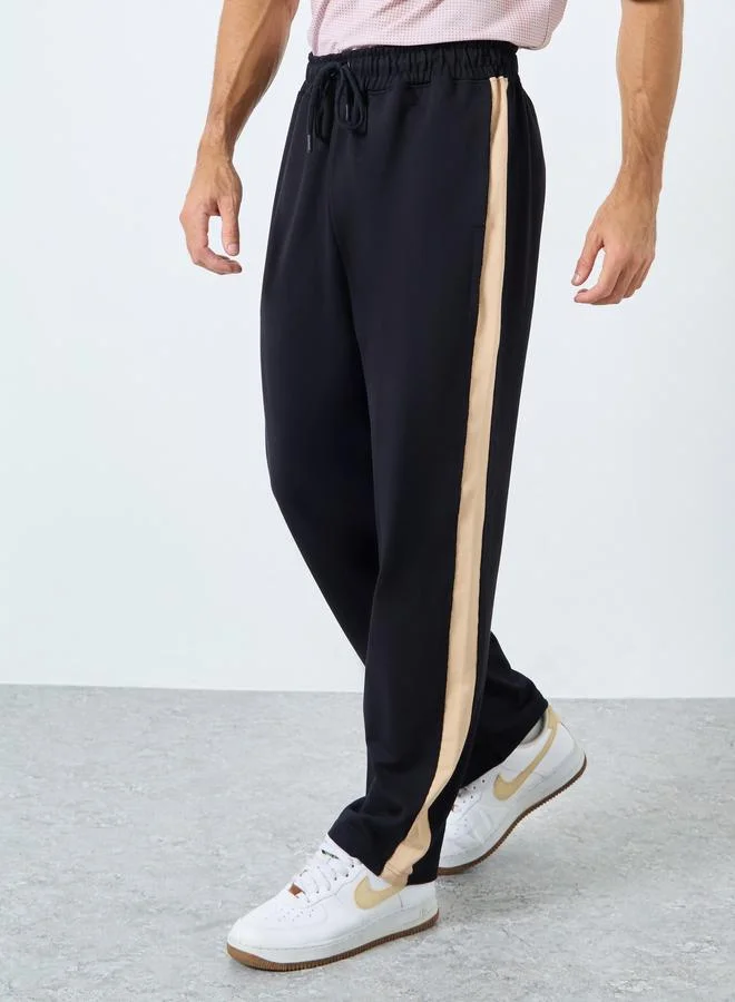 Styli Men Black Terry Joggers with Side Stripe