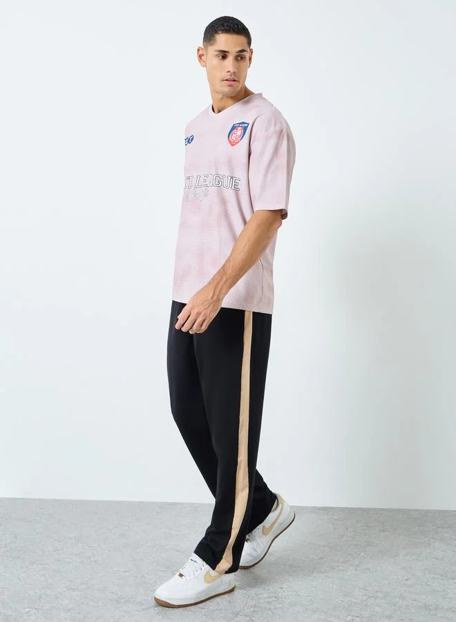 Styli Styli Men Black Terry Joggers with Side Stripe