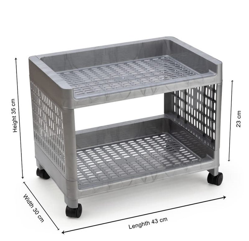 Finner Rectangular 2 Layer MultiPurpose Kitchen Storage Basket Rack Trolley with Wheels for Kitchen Office Use EasytoMove Slide Out Stand Rack Fruits Vegetables Basket StandGrey - Image 3