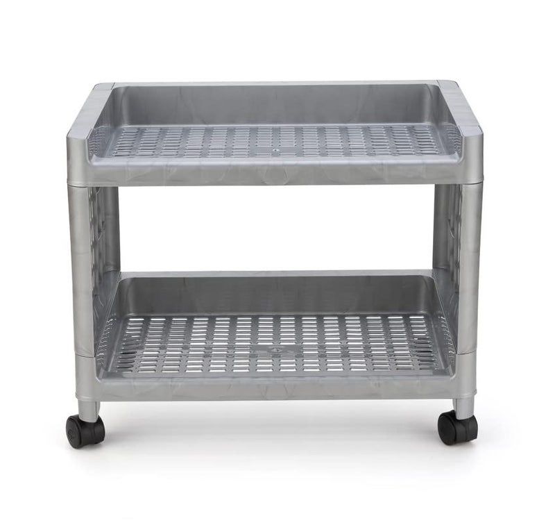 Finner Rectangular 2 Layer MultiPurpose Kitchen Storage Basket Rack Trolley with Wheels for Kitchen Office Use EasytoMove Slide Out Stand Rack Fruits Vegetables Basket StandGrey - Image 1