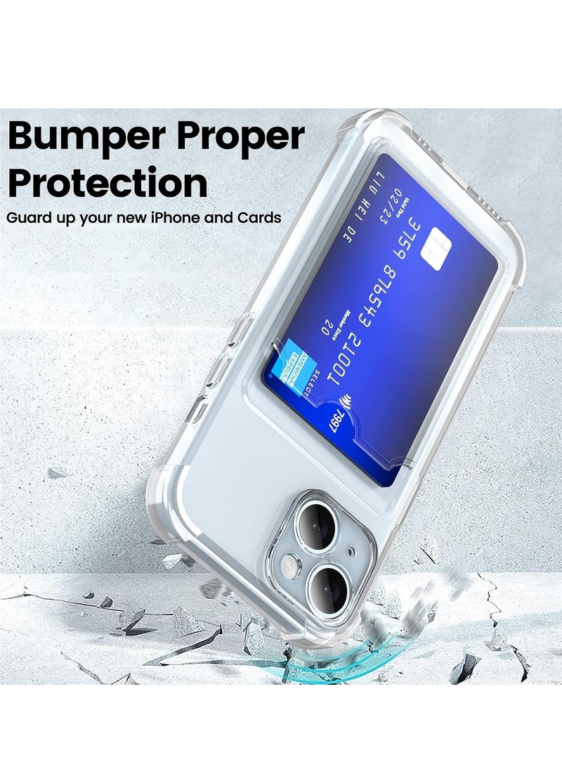 iPhone 15 6.1-Inch Case Clear Card Holder Back Wallet Crystal Transparent Soft TPU Shockproof Bumper Corner Drop Protection Phone Case Cover With Camera Lens Protection - Transparent - Image 2